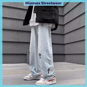 [ORDER+ẢNH THẬT] Quần bò jeans ống rộng CH hoạ tiết thánh giá 2 màu đen và xanh hiphop Ulzzang siêu chất ❤️