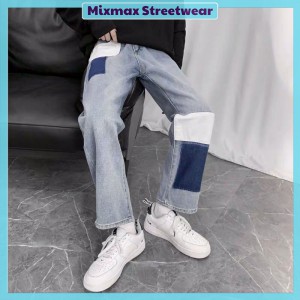 [ORDER+ẢNH THẬT] Quần bò jeans ống rộng đắp vải phối màu cách điệu Ulzzang streetstyle siêu chất ❤️