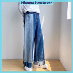 [ORDER+ẢNH THẬT] Quần bò jeans ống rộng phối màu đậm nhạt tua rua Ulzzang hiphop siêu chất ❤️