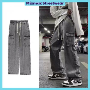 [ORDER+ẢNH THẬT] Quần bò jeans ống rộng túi hộp cạp chun dây rút dáng suông unisex Ulzzang hiphop siêu chất ❤️