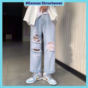 [ORDER] Quần bò jeans ống rộng rách gối màu nhạt Ulzzang oversize siêu chất ❤️