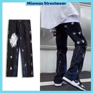 [ORDER] Quần bò jeans ống rộng phối màu xanh đen vảy sơn hiphop siêu chất ❤️