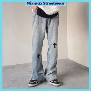 [ORDER+ẢNH THẬT] Quần bò jeans ống rộng CH hoạ tiết thánh giá cách điệu Ulzzang hip hop siêu chất ❤️