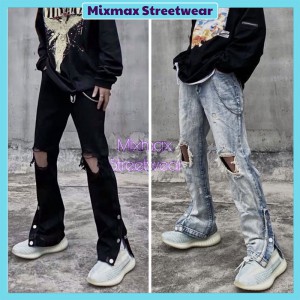 [ORDER+ẢNH THẬT] Quần bò jeans ống rộng rách gối cúc bấm cách điệu Ulzzang hip hop siêu chất ❤️
