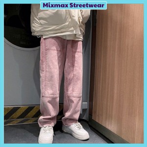 [ORDER+ẢNH THẬT-HÀNG LOẠI 1] Quần bò jeans ống rộng màu hồng cách điệu oversize hip hop Ulzzang unisex siêu chất ❤️