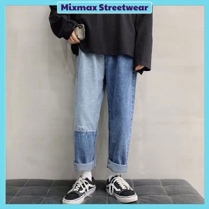 [ORDER+ẢNH THẬT] Quần bò jeans ống rộng cạp chun phối màu đậm nhạt Ulzzang hip hop siêu chất ❤️