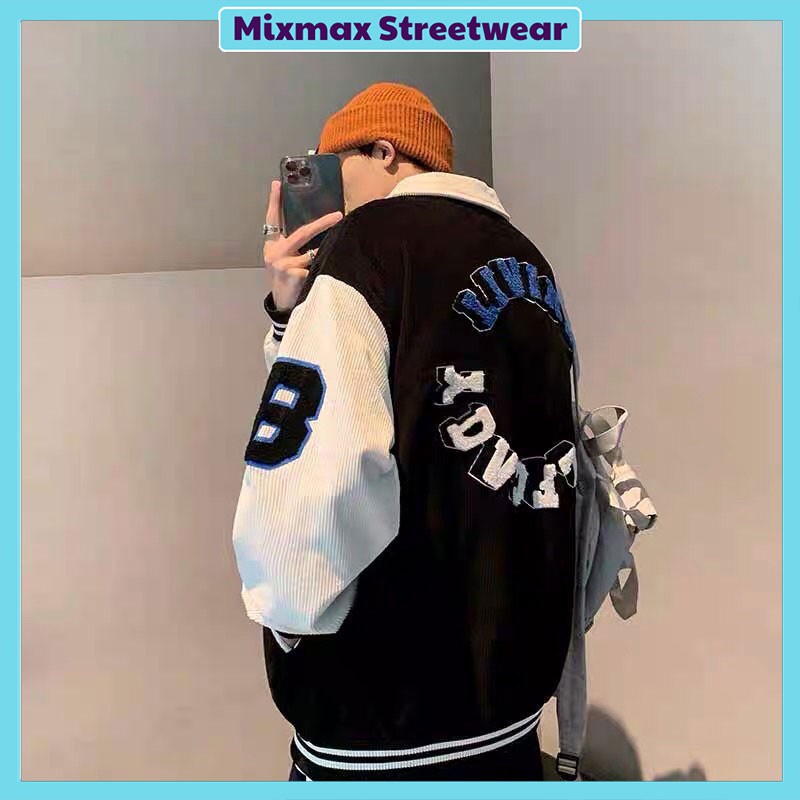 [ORDER+ẢNH THẬT] Áo khoác bomber Varsity Jacket viền sọc thêu chữ + chữ lông lưng áo Ulzzang hiphop siêu chất ❤️