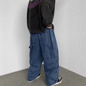 [SẴN HỎA TỐC+ẢNH THẬT-CÓ BIG SIZE] Quần bò jeans ống rộng nhiều túi cách điệu cạp chun oversize form rộng hiphop unisex