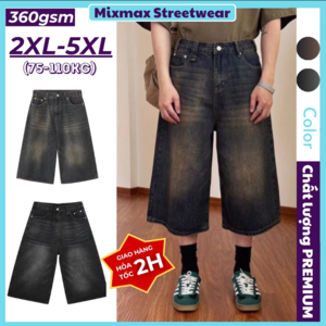 [SẴN+ẢNH THẬT-BIG SIZE] Quần short bò jeans ống rộng oversize dáng lửng qua gối 360gsm Dirtywash màu retro hiphop unisex