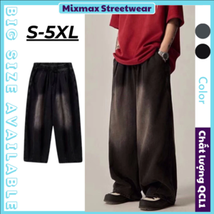 [SẴN-CÓ BIG SIZE] Quần bò jeans ống rộng wash ombre trơn màu retro cạp chun oversize Nhật Bản hiphop unisex
