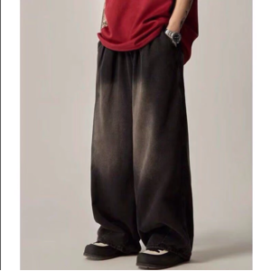 [SẴN-CÓ BIG SIZE] Quần bò jeans ống rộng wash ombre trơn màu retro cạp chun oversize Nhật Bản hiphop unisex