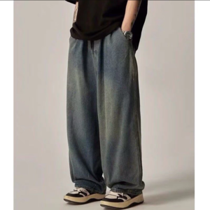 [SẴN-CÓ BIG SIZE] Quần bò jeans ống rộng wash ombre trơn màu retro cạp chun oversize Nhật Bản hiphop unisex