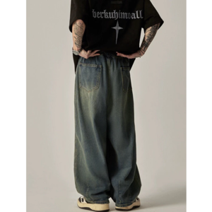 [SẴN-CÓ BIG SIZE] Quần bò jeans ống rộng wash ombre trơn màu retro cạp chun oversize Nhật Bản hiphop unisex